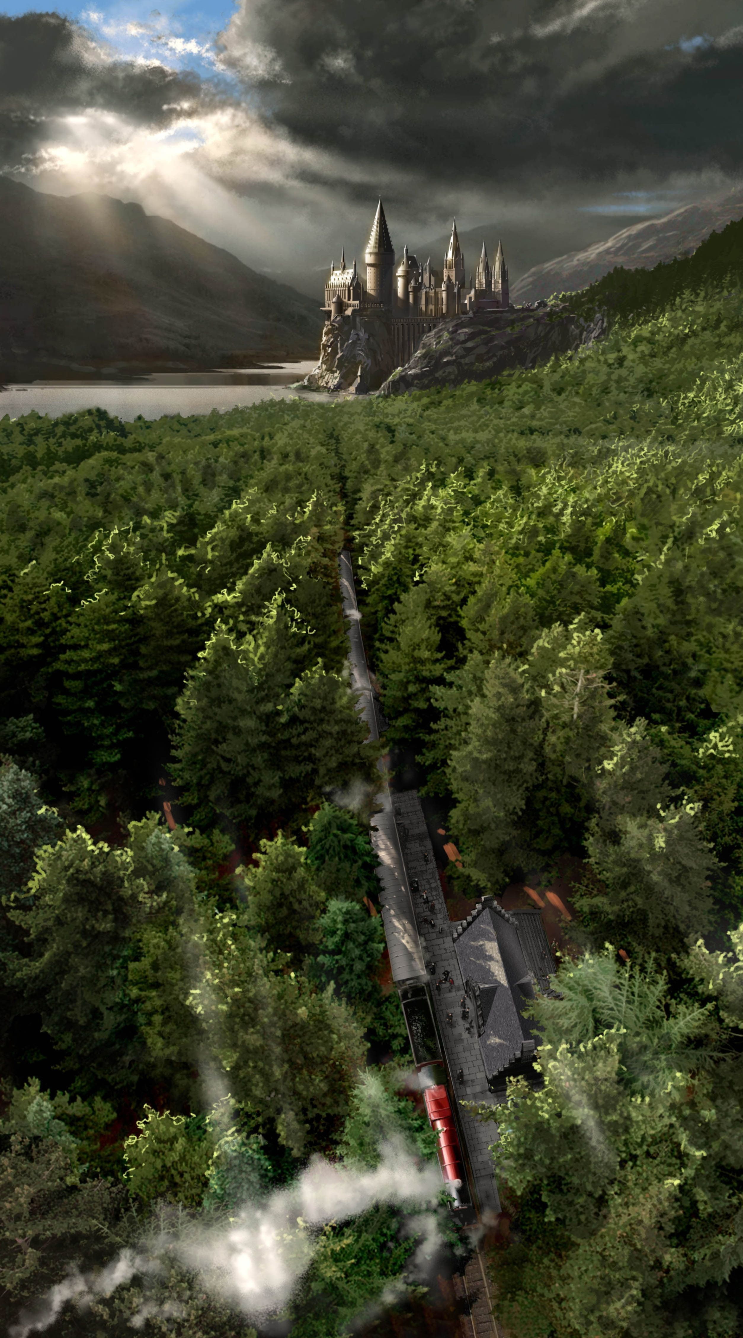 El puente famoso por donde pasa el tren de Hogwarts, rodeado de naturaleza.